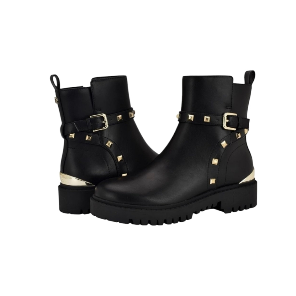 GUESS Oliy Woman's Ankle Boots Black Studded Faux Leather Zipper Shelsea Size 7